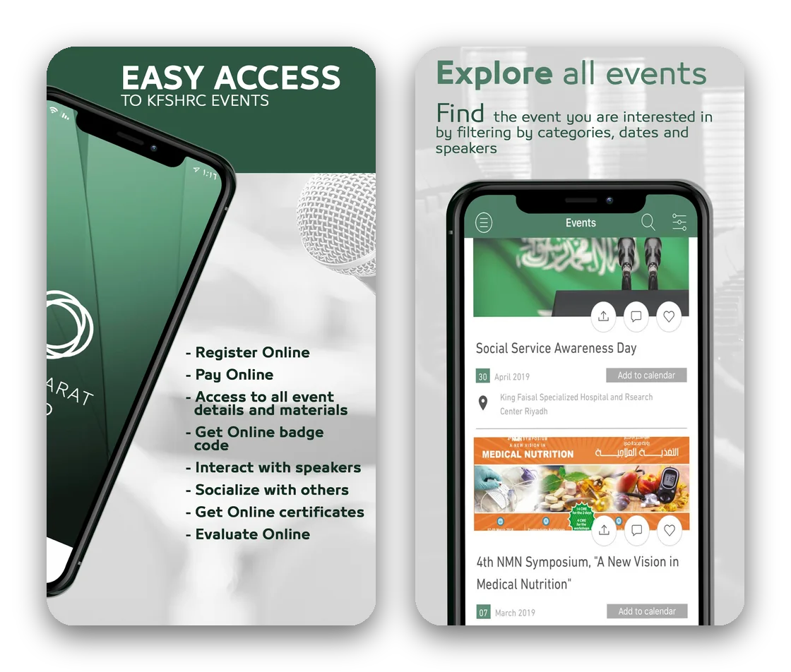 KFSHRC Conferences App — iOS & Android